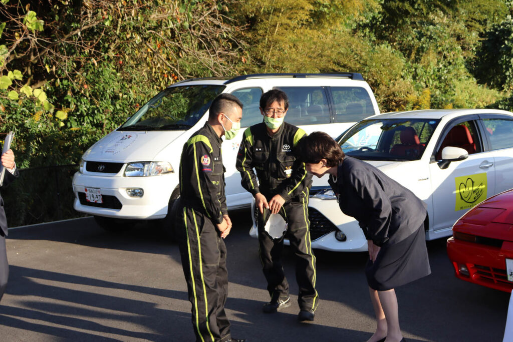 Then Minister Sanae Takaichi and her favorite car, a Toyota Supra