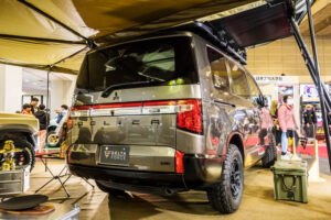 Mitsubishi Delica D:5 equipped with DELTA FORCE's new OVERLANDER wheels