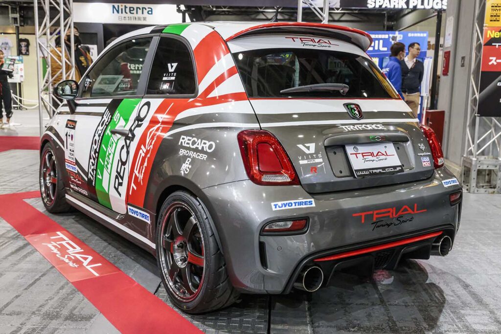 Two Abarth 595 demo cars by Osaka tuning shop TRIAL