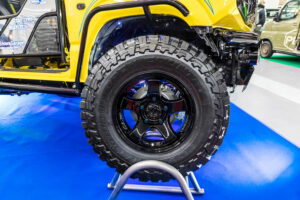 Current model Suzuki Jimny on display at the Showa Garage booth at Osaka Auto Messe 2024