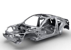 The use of ultra-high tensile strength steel plates makes the vehicle lightweight and highly rigid, in the 1200 kg range