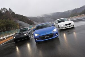 The first BRZ (center) and the two cars that became the roots of the BRZ & 86